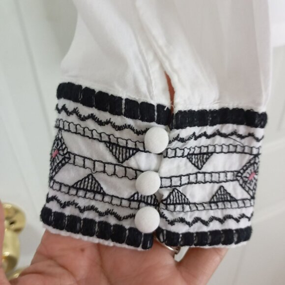 Sfera Blouse Casual Embroidered Boho Womens Tassel Tie Front & Buttoned Cuffs L - Picture 3 of 10
